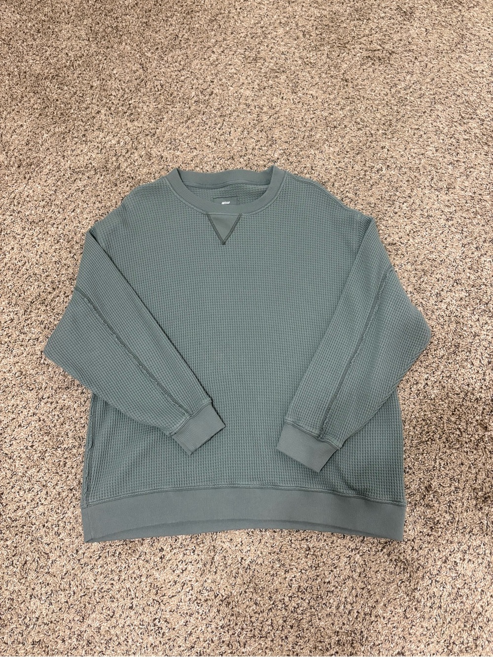 Aerie Waffle Knit Crewneck Sweater - Sage Green